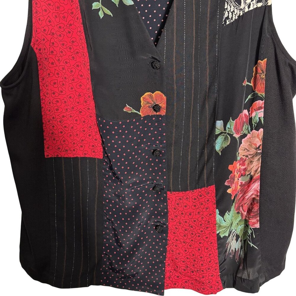 Vintage Colorblock Floral Patchwork Vest By Carole Little 14W - Picture 5 of 9